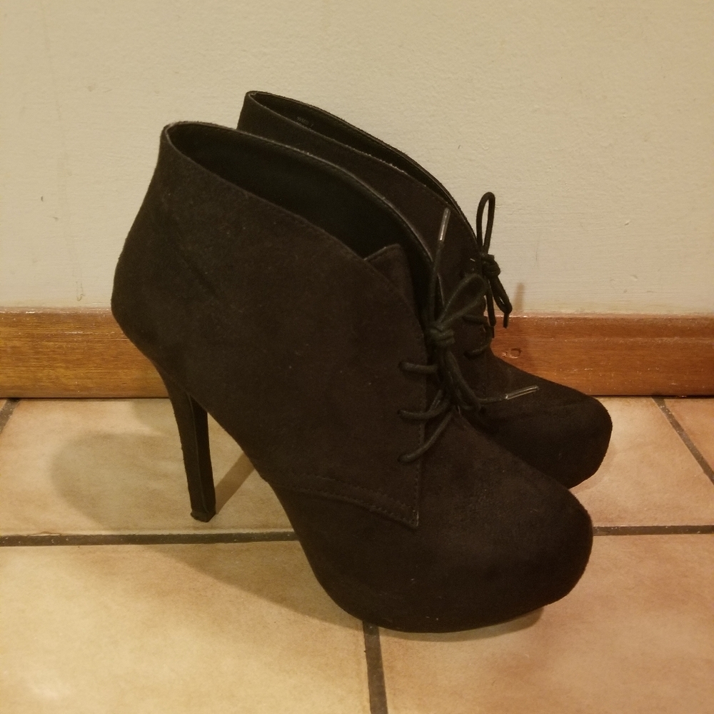 Dressy Black Heeled Ankle Laced Booties